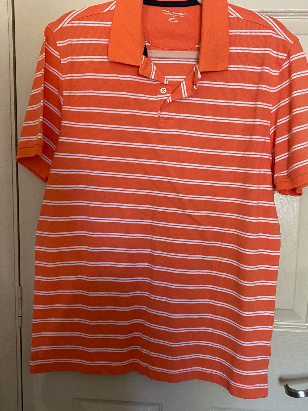 Amazon Essentials Orange Striped Polo Shirt. size M. NWOT